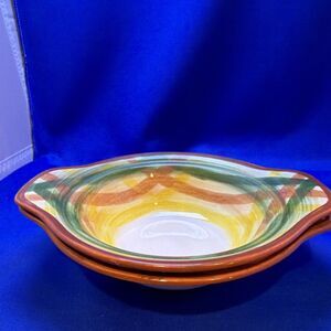 Pristine Set of 2 Vernonware Homespun Chowder Bowls - Hand Painted MCM Plaid